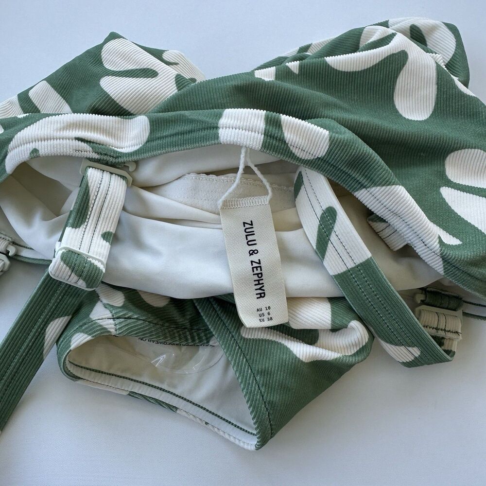 ZULU & ZEPHYR Flora One-Piece Swimsuit Green Hand Drawn US 6 Msrp $170 NWOT - Picture 8 of 10